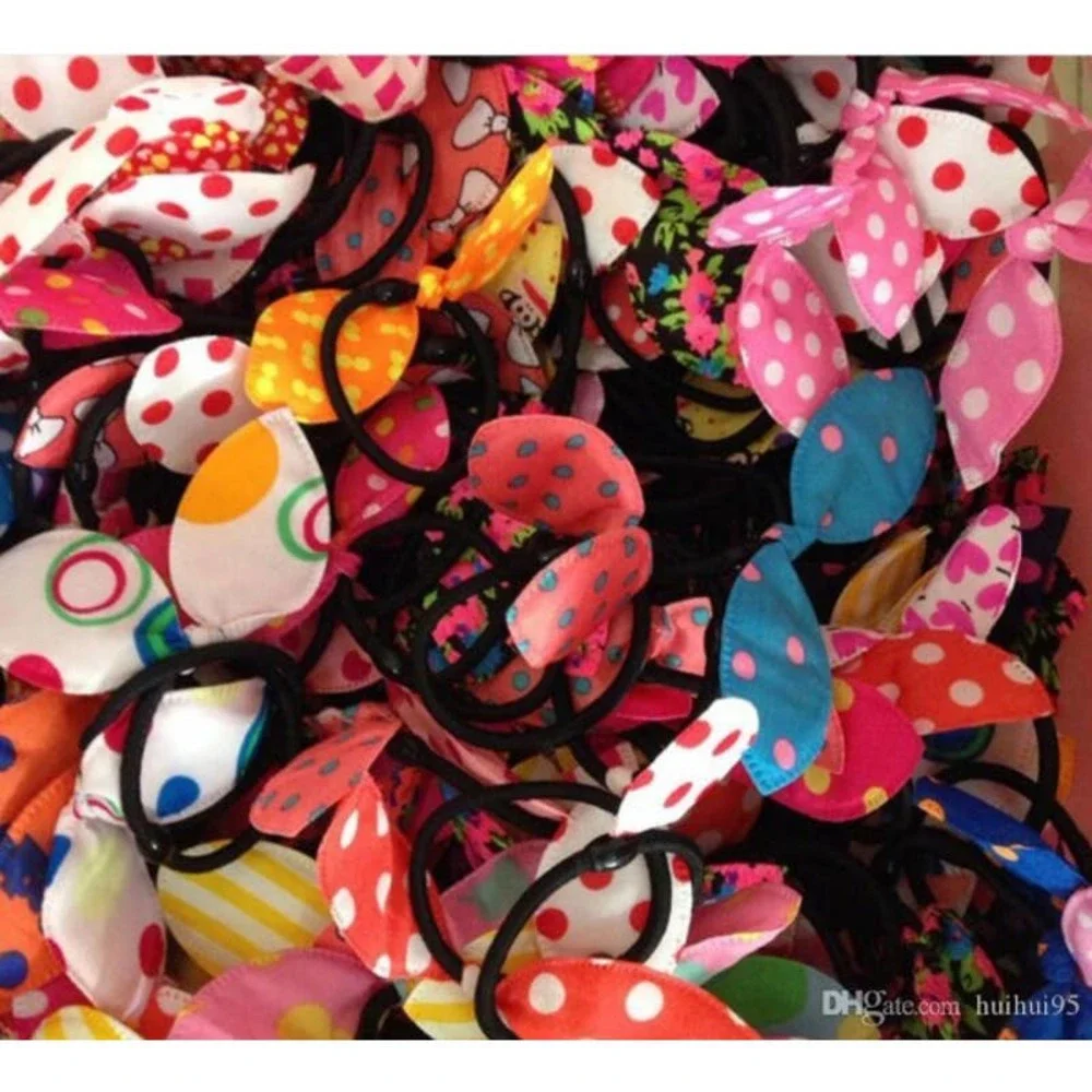 Trendy Rabbit/Bunny‎ Ear Fabric Bow Hair Elastic Set
